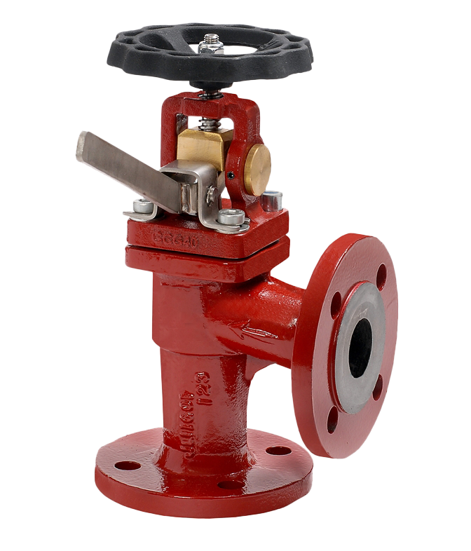 SELF-CLOSING GLOBE VALVE FLANGED ANGLE WITH HANDLE DIN PN 16